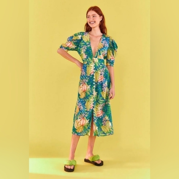 Farm Rio Star Fruits Midi Dress Small NWT